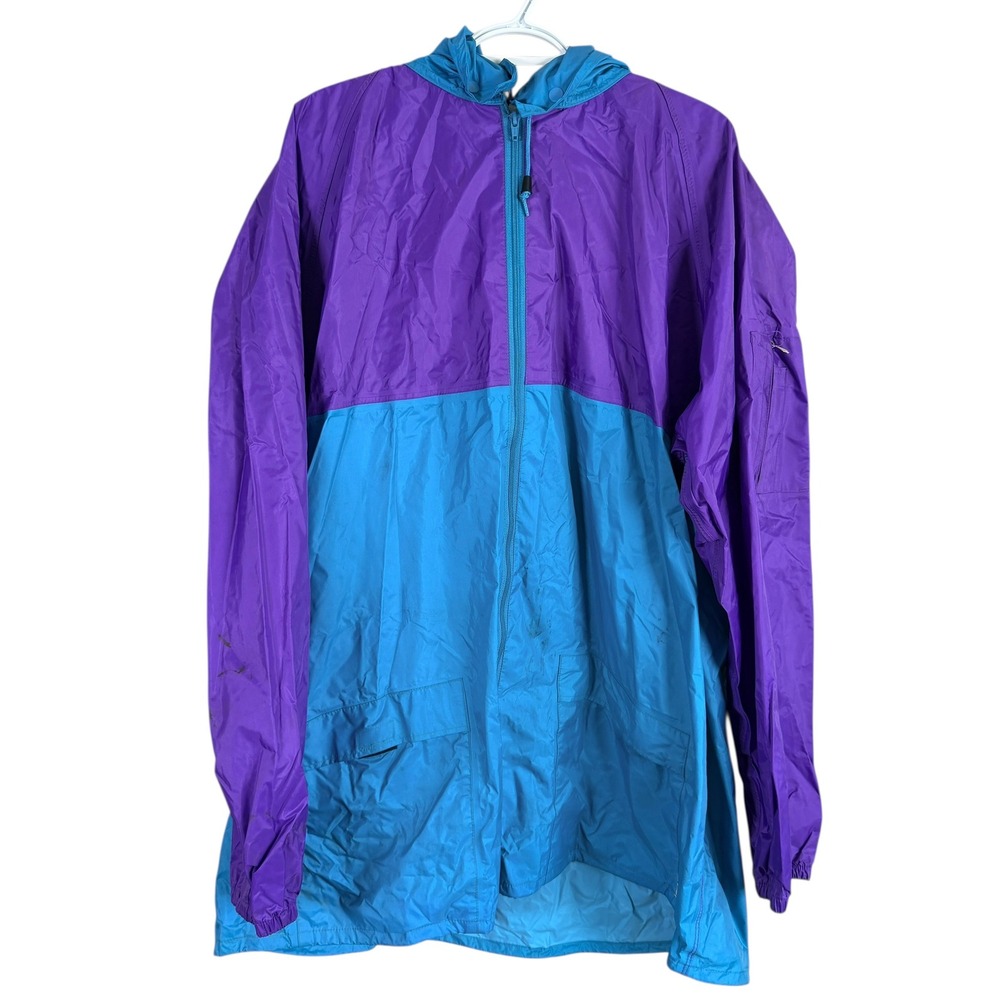 Vintage Rainfair Rain Jacket Men XXL Purple Teal Packable Pouch Hood Windbreaker